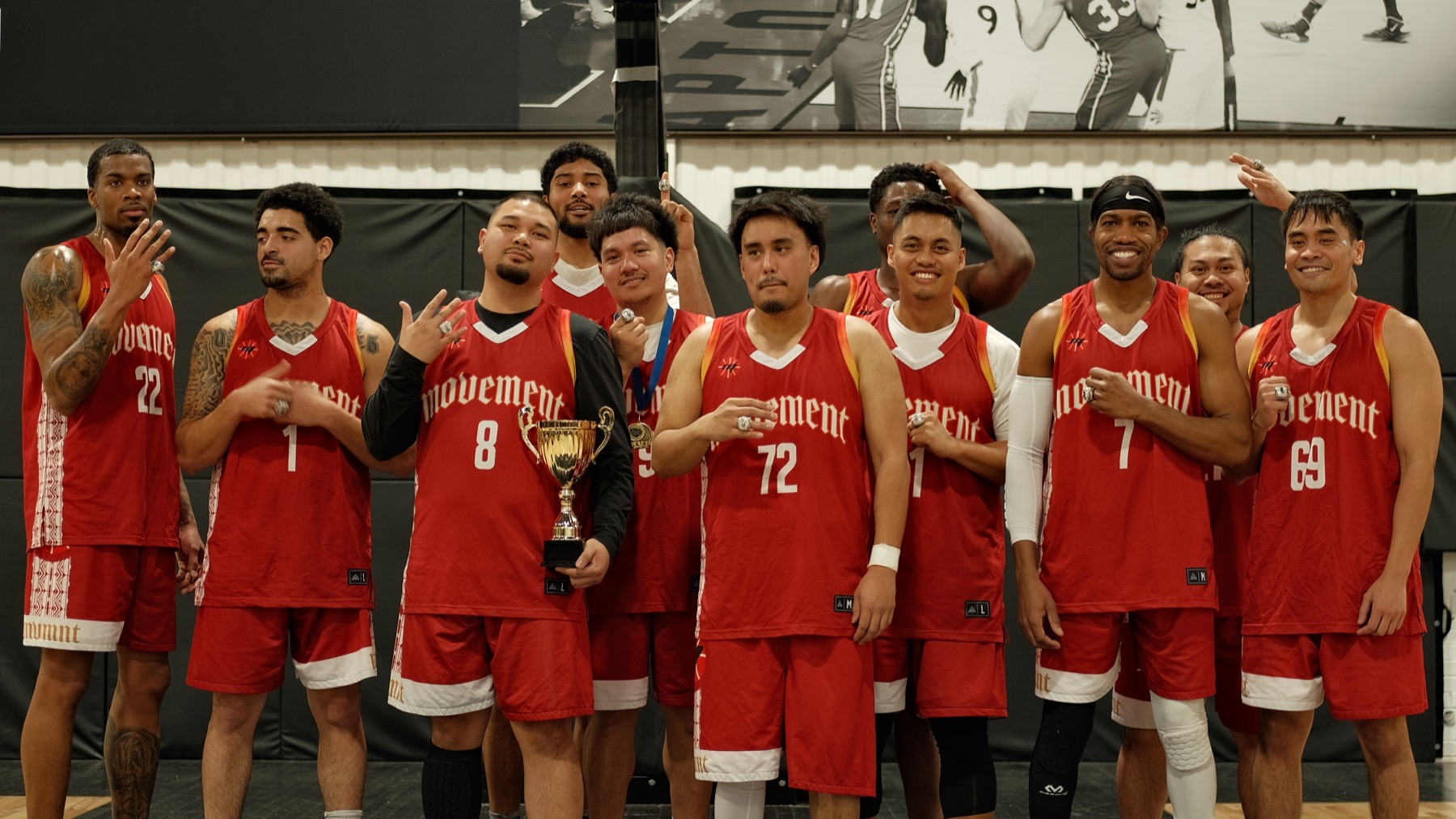 Championship team wearing red Movement uniforms